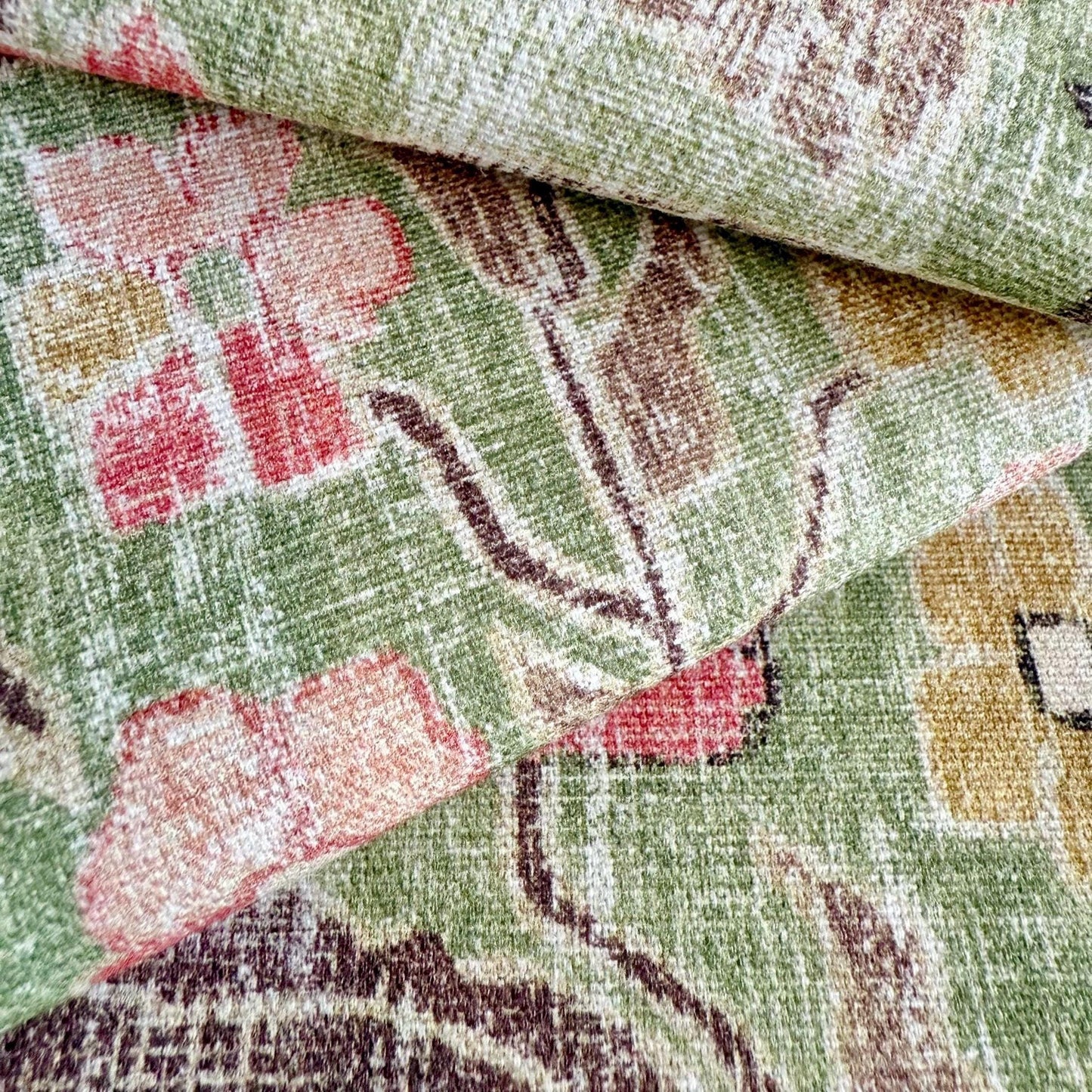 Elysian Pistachio Green Bird Pattern Cotton Fabric- Floral Home Decor