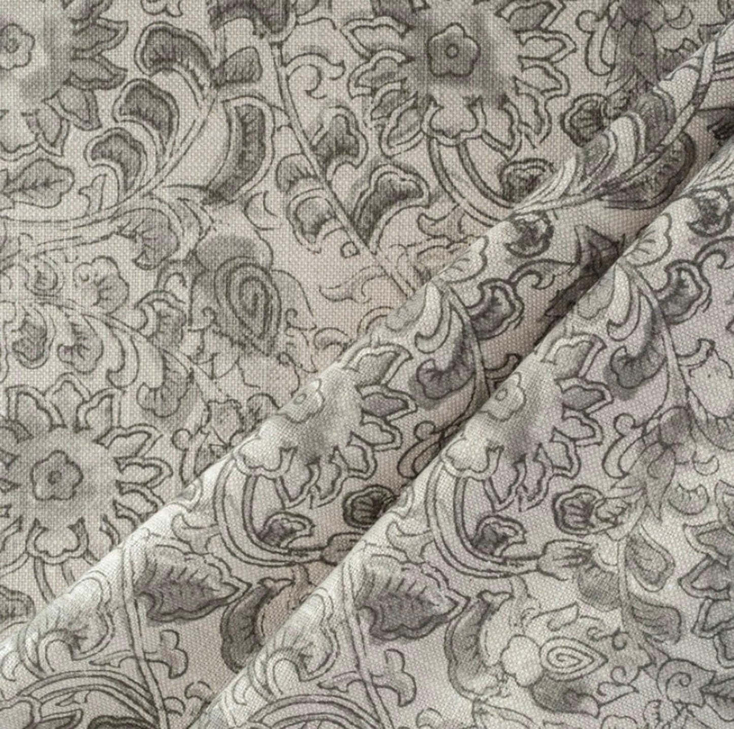 Gray Botanical Floral Fabric – Linen Cotton Blend for Drapery & Upholstery