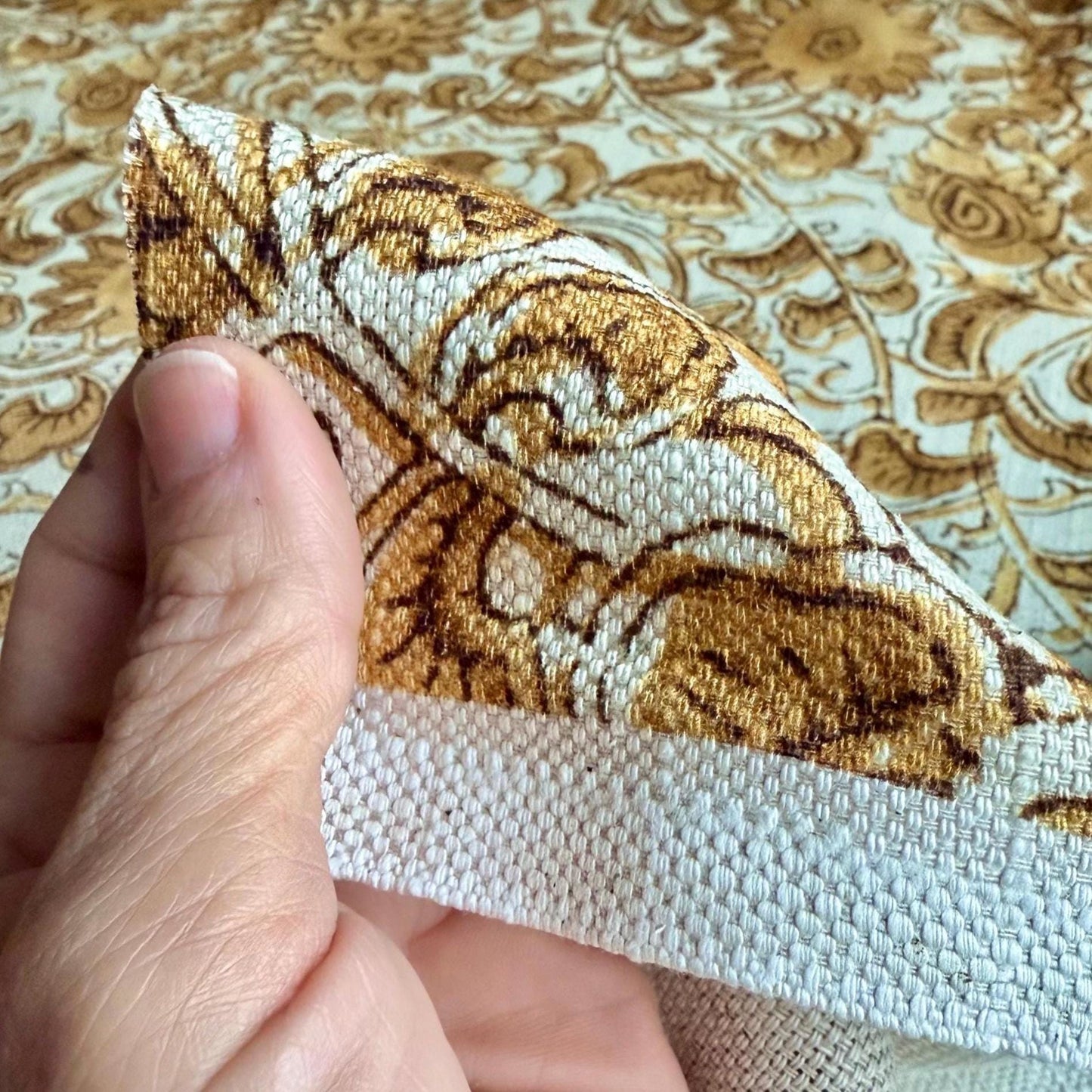 Sunvine Amber Gold Floral Print Fabric- French Country Home Decor