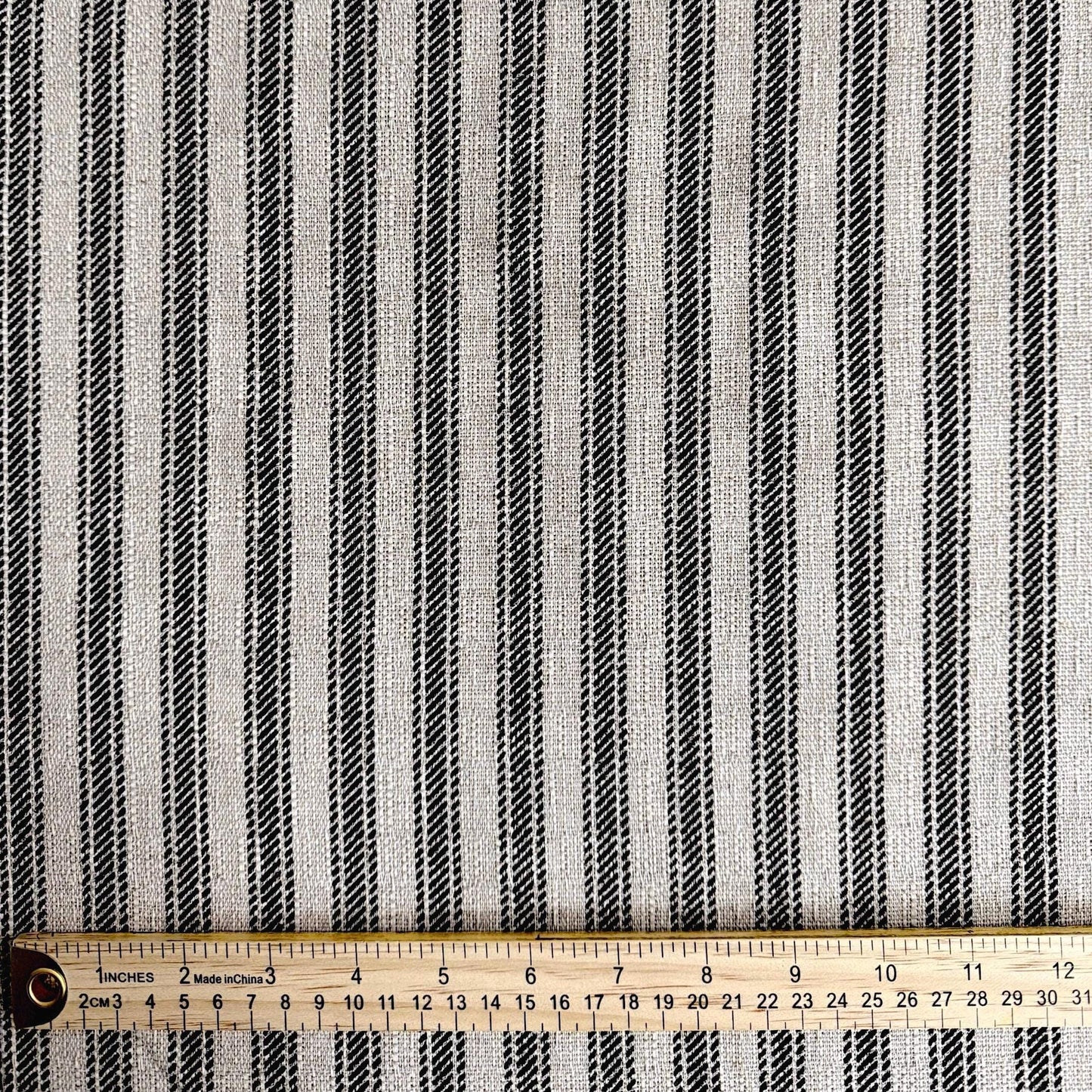 Juno Black Stripe Ticking Fabric- Farmhouse Upholstery & Decor