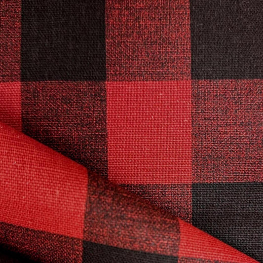 Red Buffalo Plaid Fabric Washable Cotton Furniture Upholstery Textile Seasonal Pillow Cover Cloth Easy Care Drapery Material Farmhouse Decor