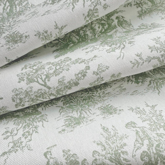 Sage Toile Gingham Cotton Fabric Vintage Cottagecore Decor Textile Kitchen Pillows Drapery Quilting DIY Projects