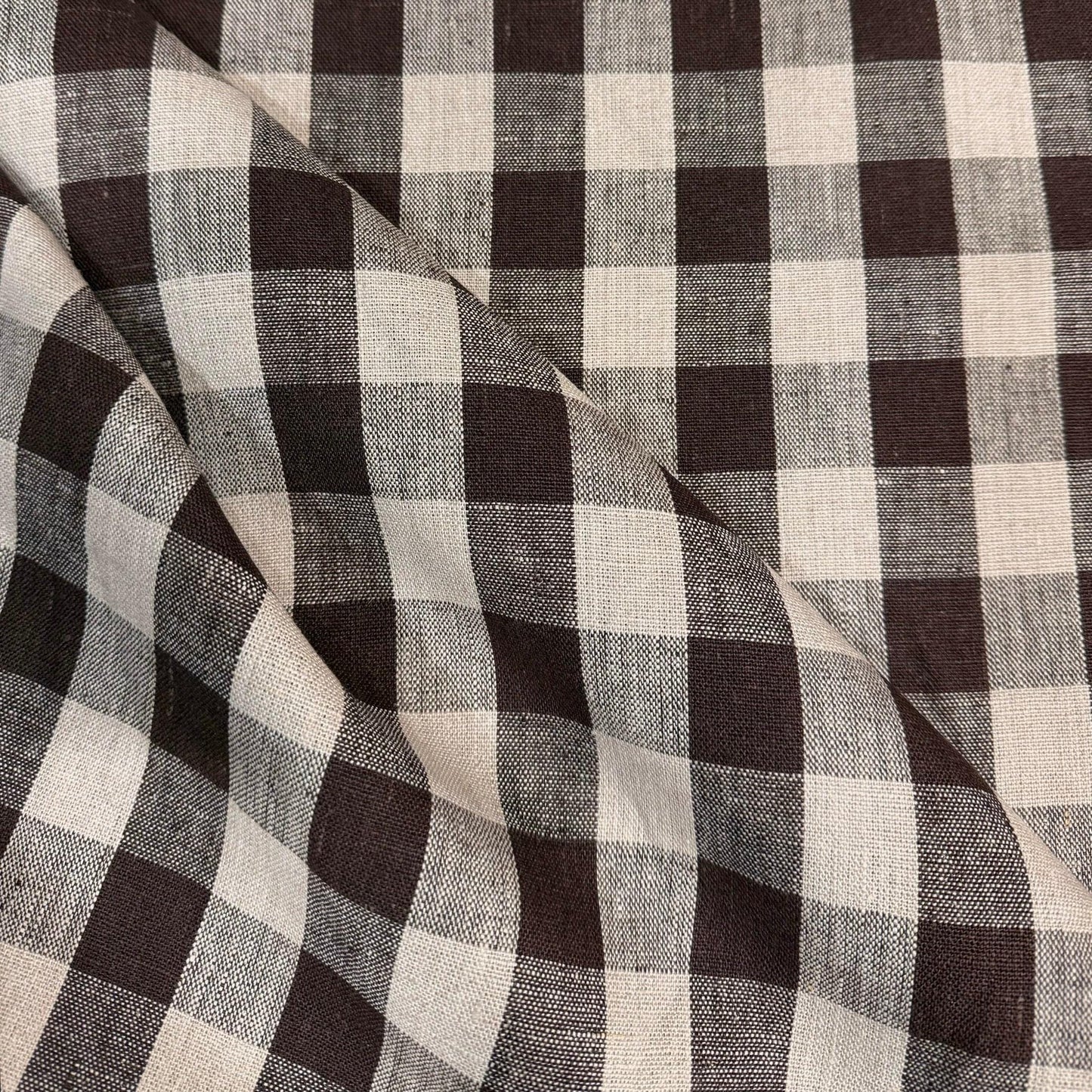Tess Brown Check Linen Fabric- Rustic Tablecloth & Seasonal Decor