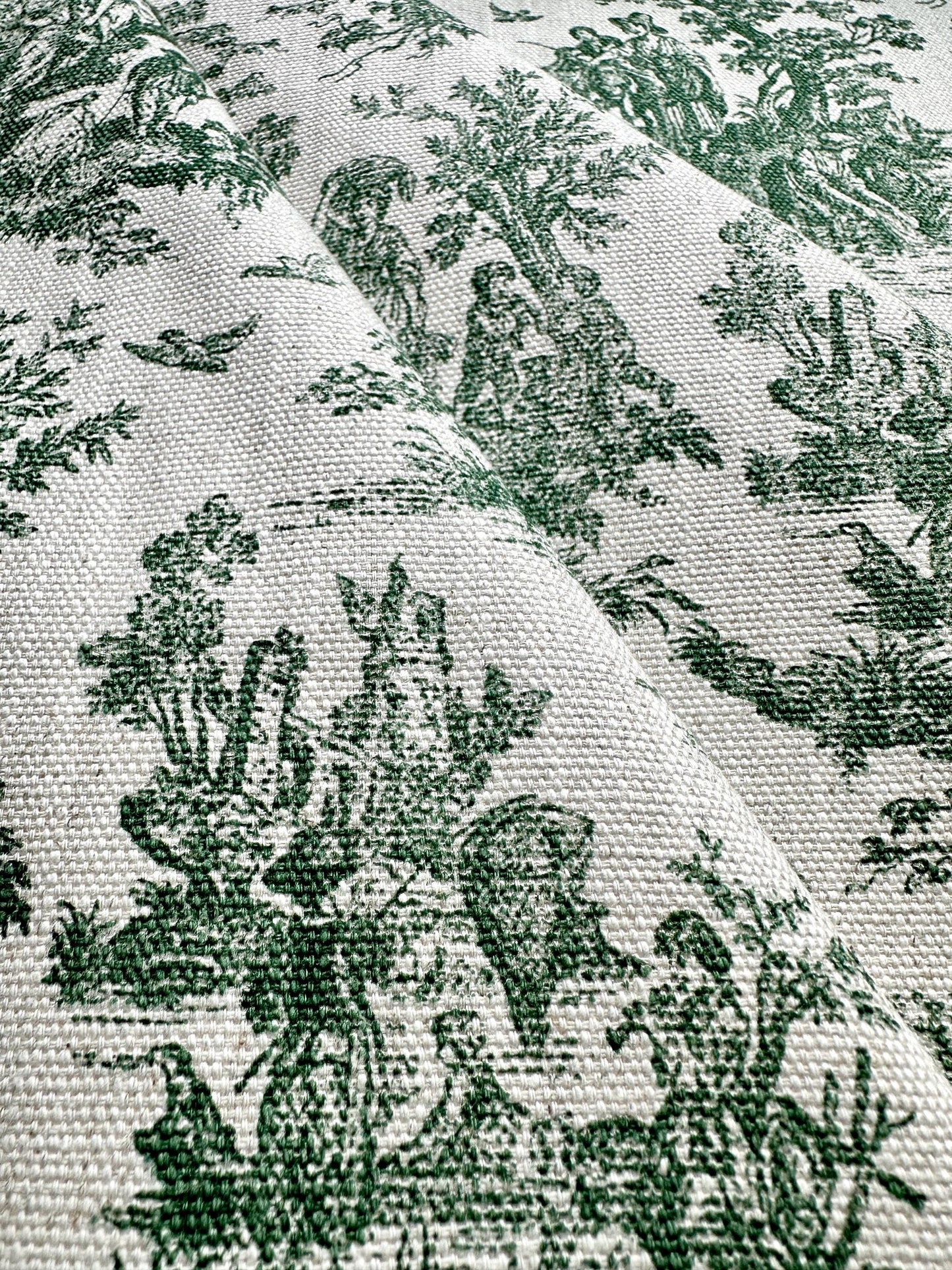 Green Toile Cotton Fabric Pastoral Landscape