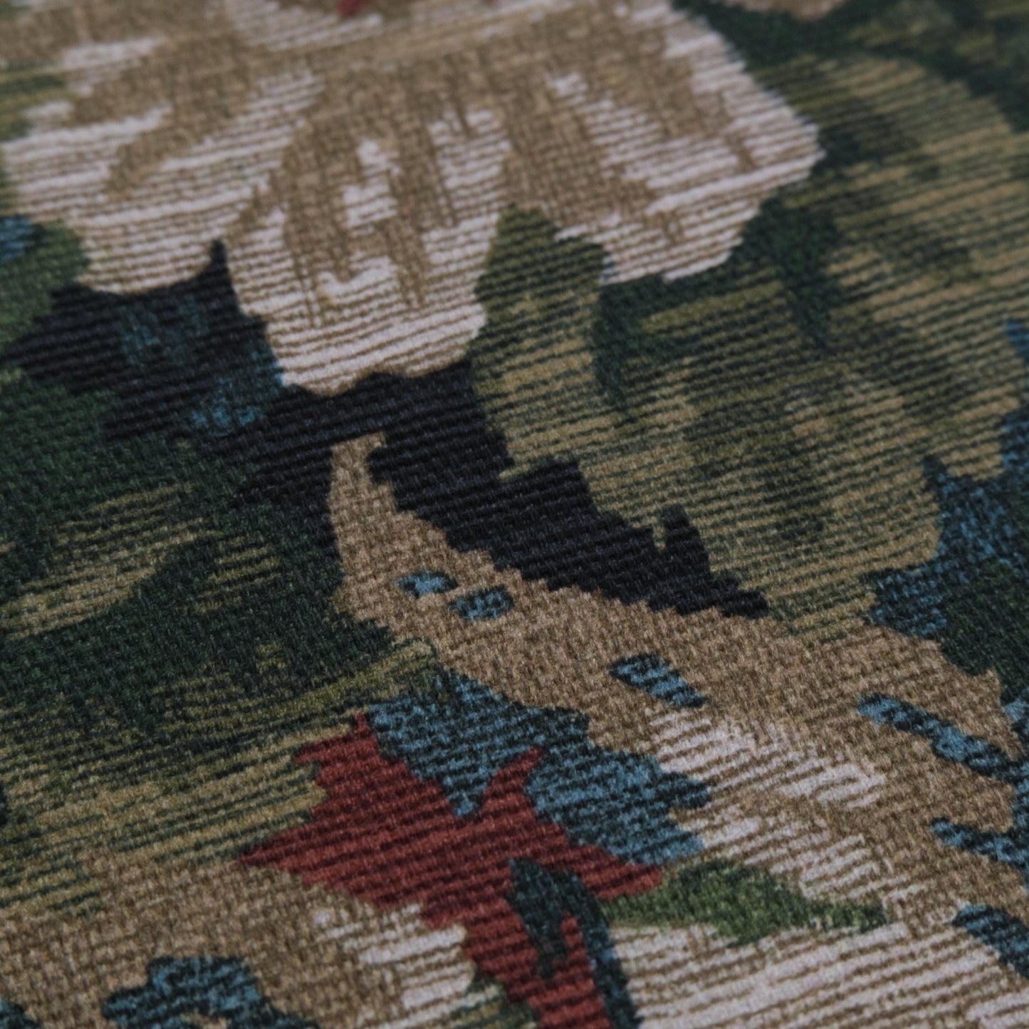 Forest Green Floral Print Upholstery Fabric