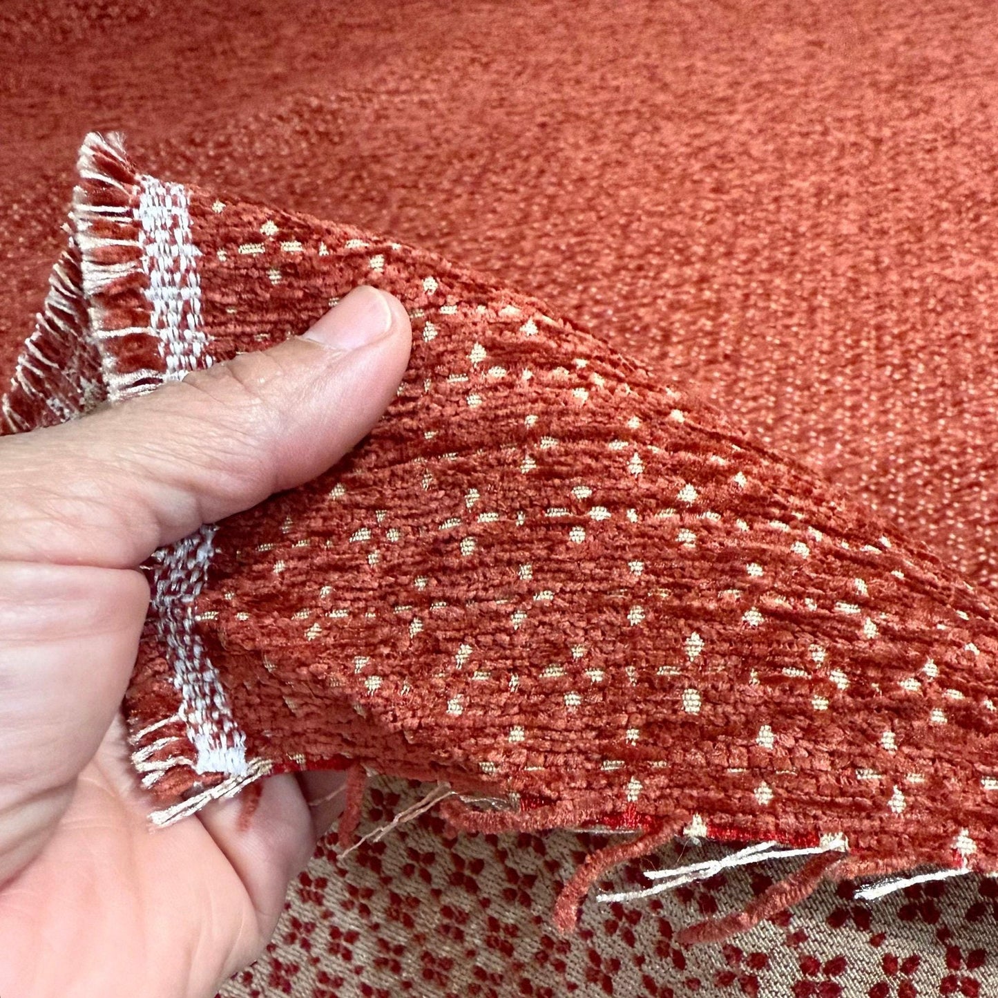 Cut Velvet Yardage Burnt Sienna Flower Motif Upholstery Fabric