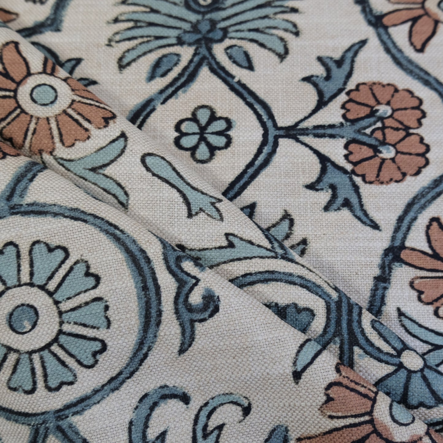 Whimsical Floral Vine and Bird Fabric- Romantic Cotton Textile by the Yard