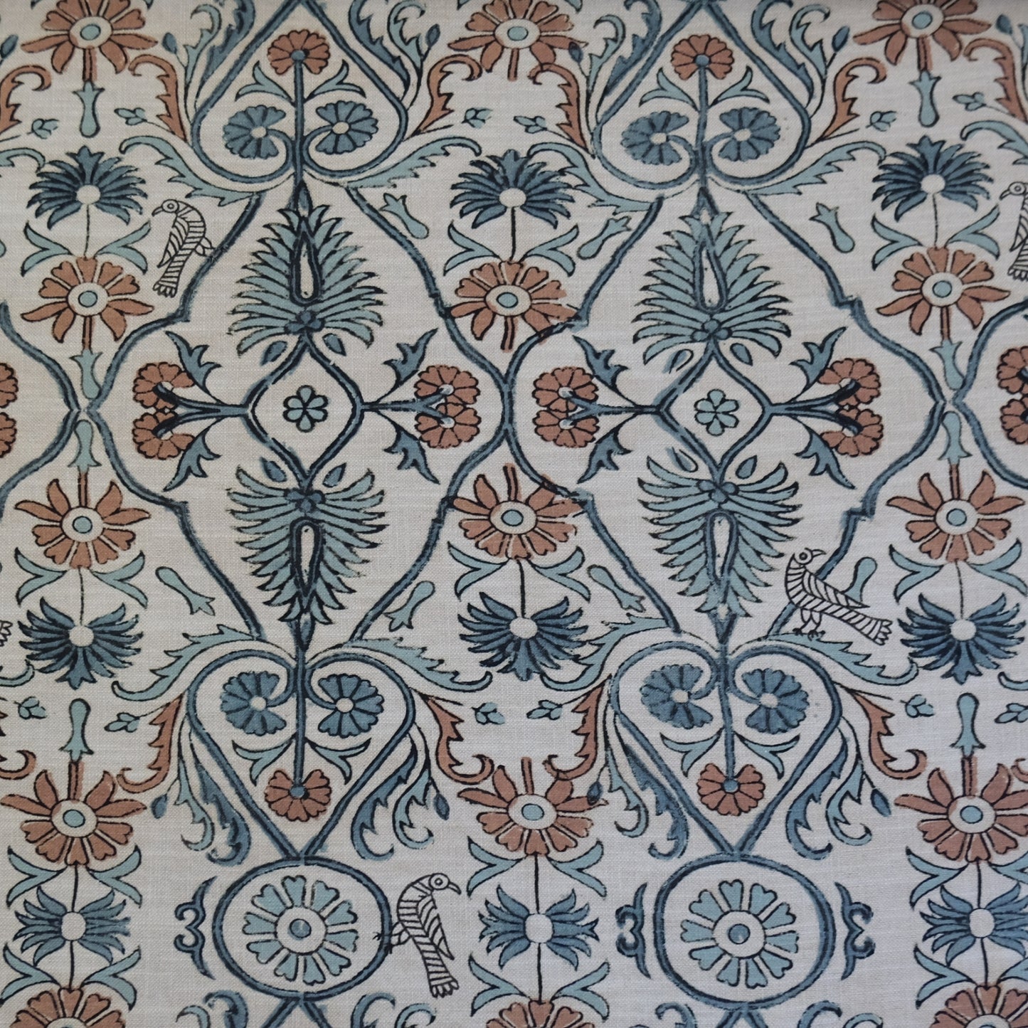 Whimsical Floral Vine and Bird Fabric- Romantic Cotton Textile by the Yard