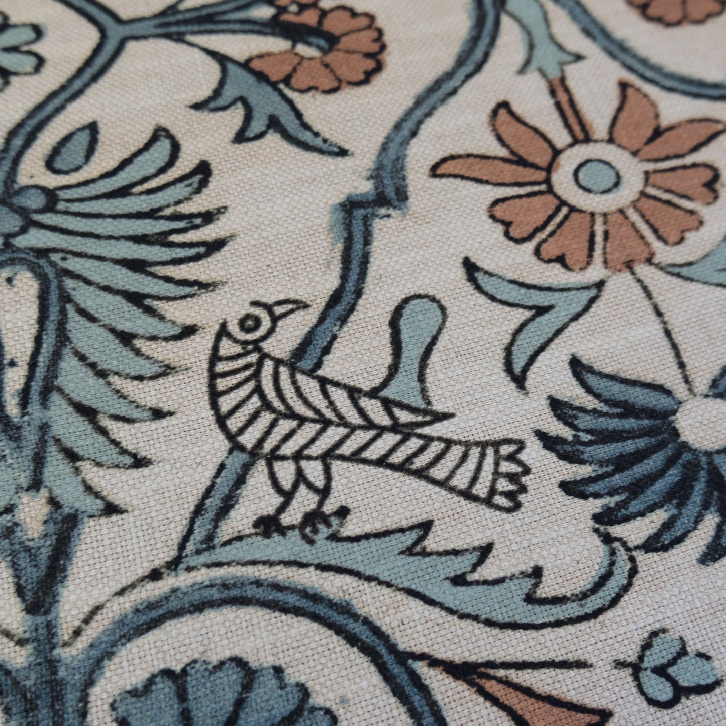Whimsical Floral Vine and Bird Fabric- Romantic Cotton Textile by the Yard