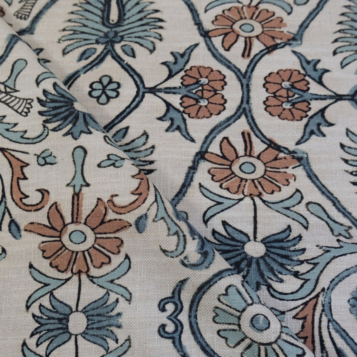 Whimsical Floral Vine and Bird Fabric- Romantic Cotton Textile by the Yard