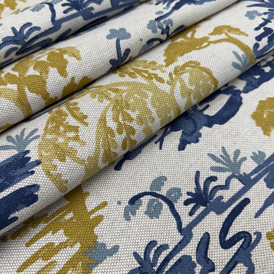 Yellow Blue Botanical Patterned Fabric for Shower Curtain Drapery Accent Upholstery Textile by the Yard Botany English Country Home Decor