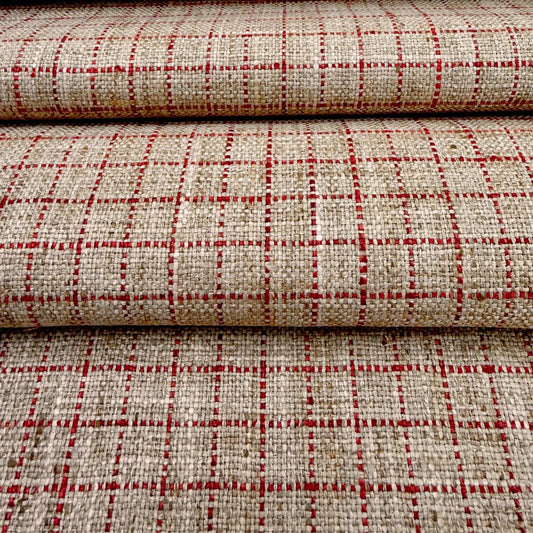 Red Windowpane Fabric Small Scale Check