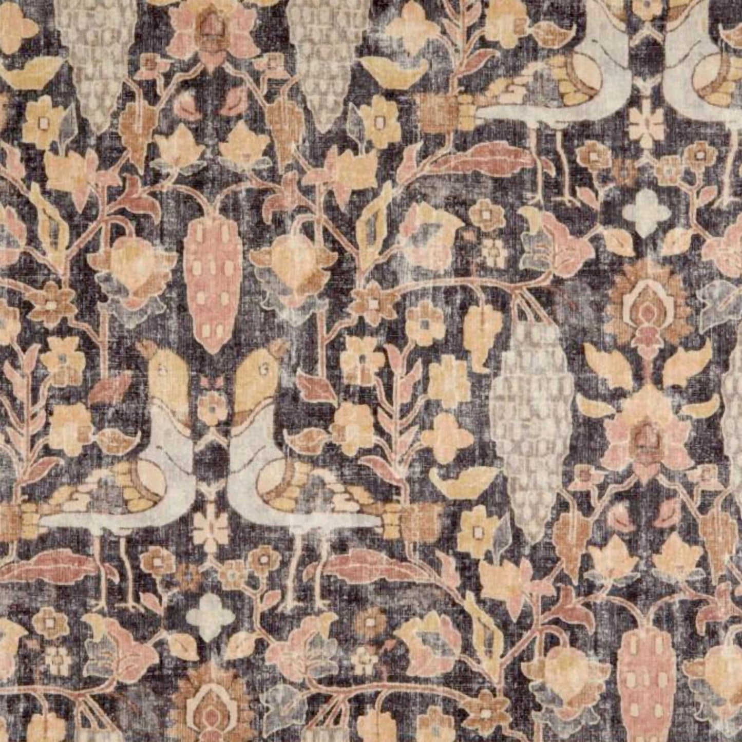 dark floral fabric bird print