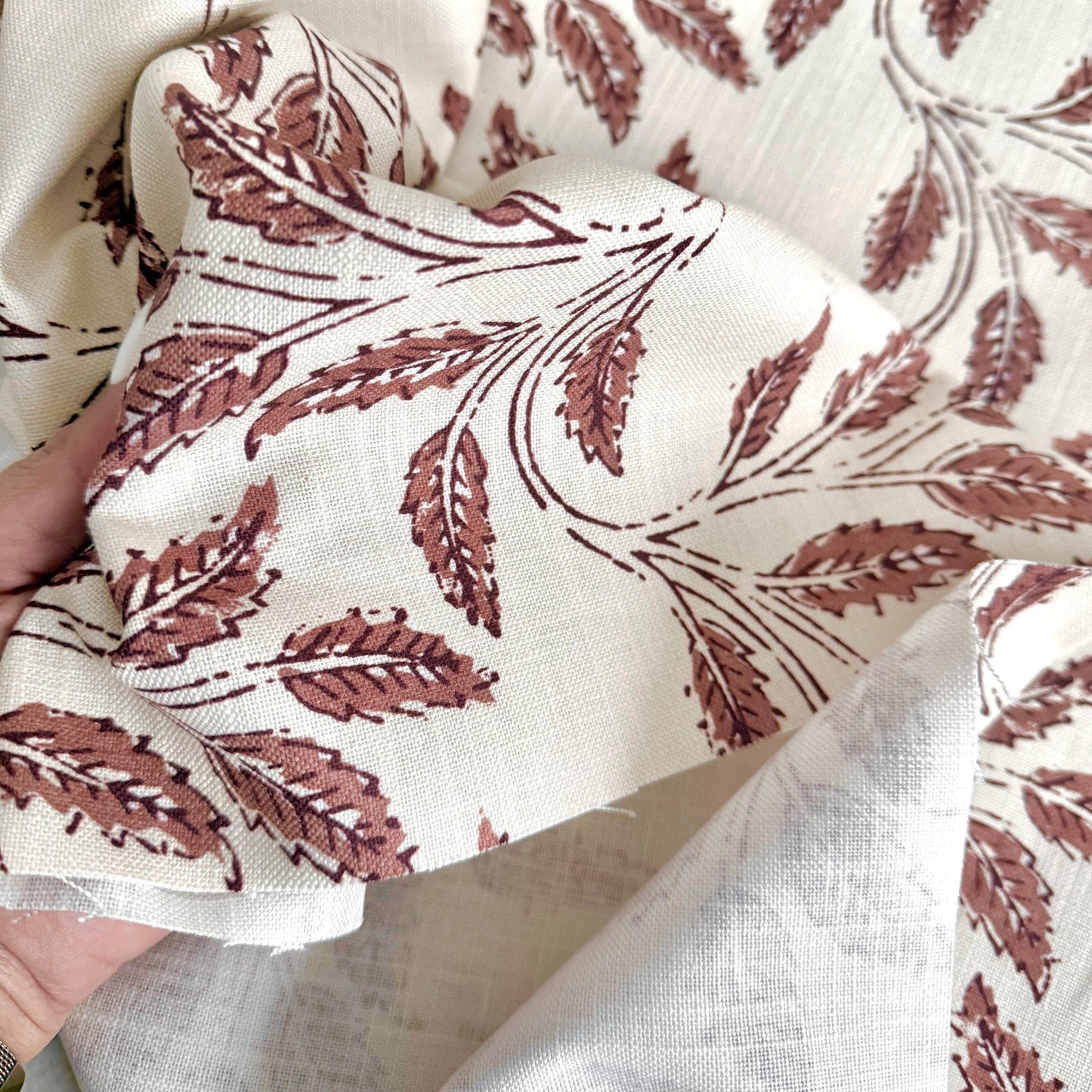 Sorrel Woodrose Deep Red Leaf Fabric - Burgundy Botanical Print