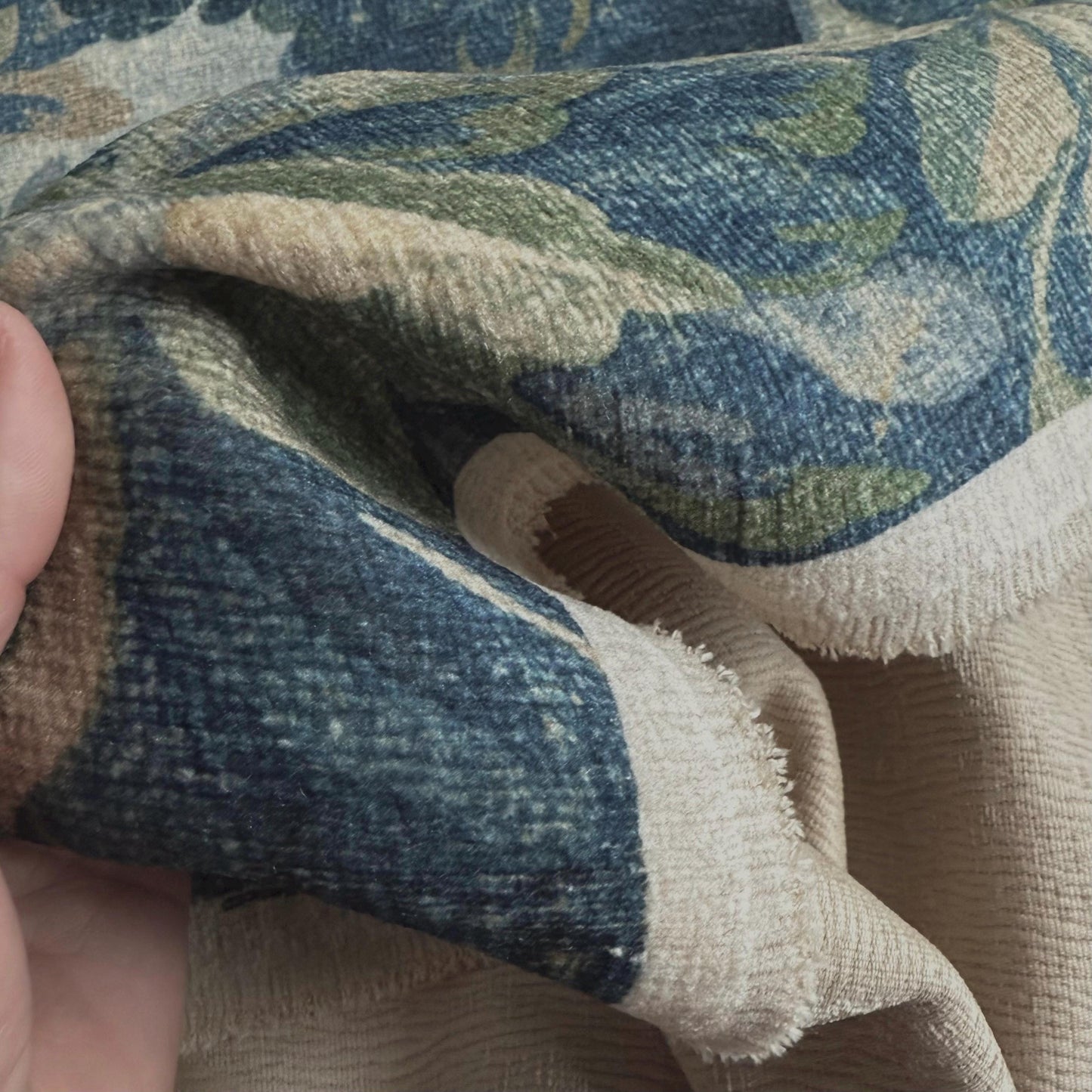 Verdana Steel Blue Leaf Pattern Fabric- Designer Upholstery Fabric