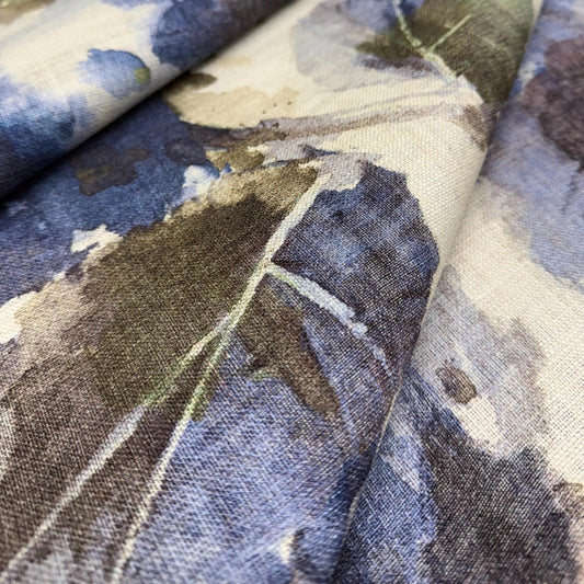 Blue Watercolor Floral Print Designer Fabric