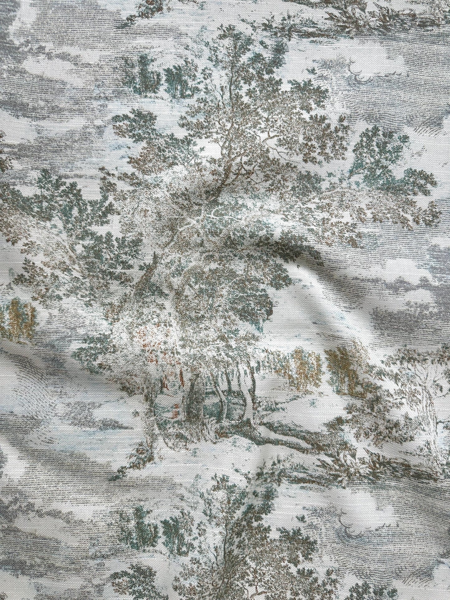 French Toile Fabric Scenic Landscape Print Duck Egg Blue