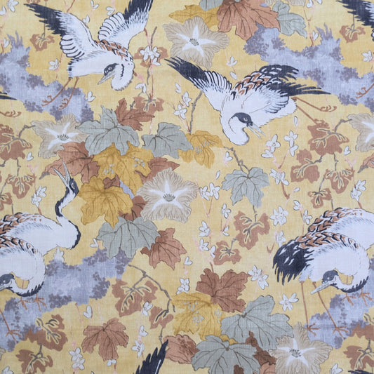 Plume Goldenrod Asian-Inspired Cotton Fabric Birds & Blossoms Design