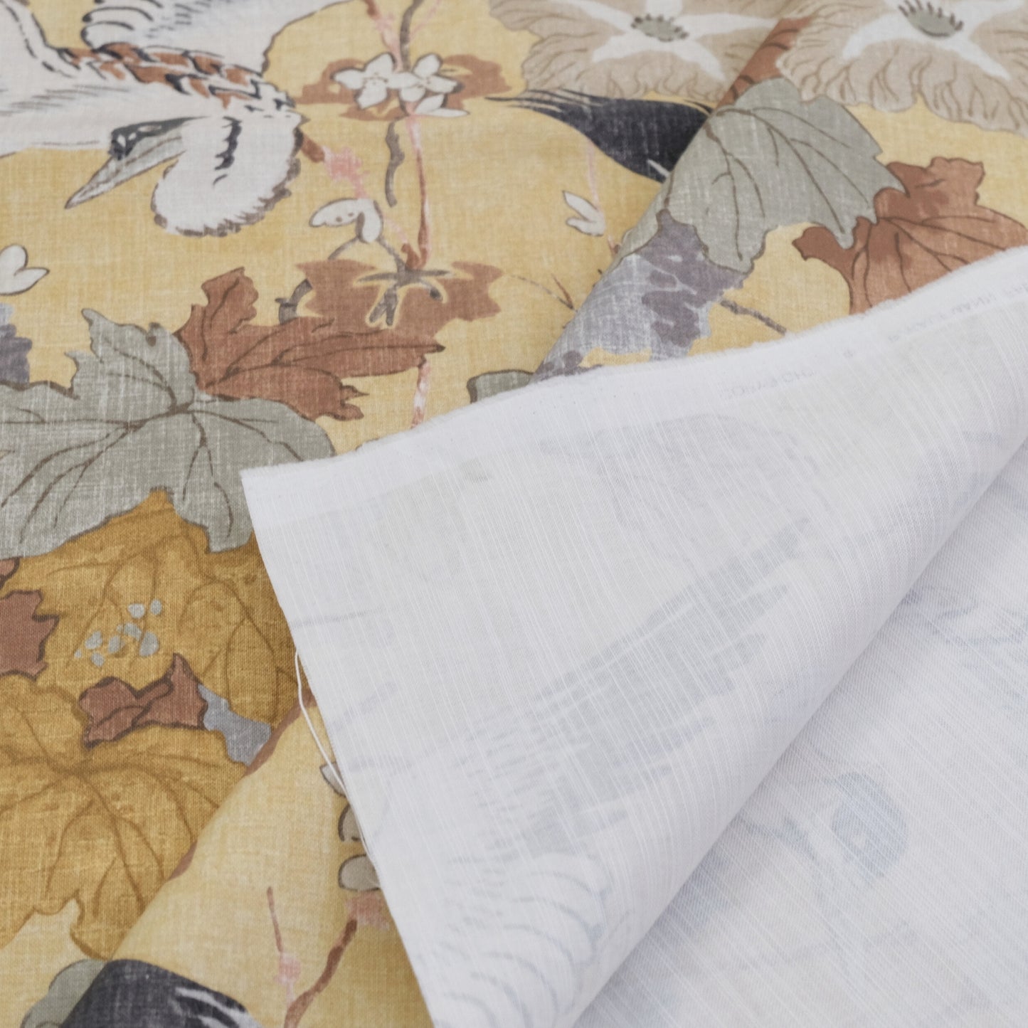 Plume Goldenrod Asian-Inspired Cotton Fabric Birds & Blossoms Design