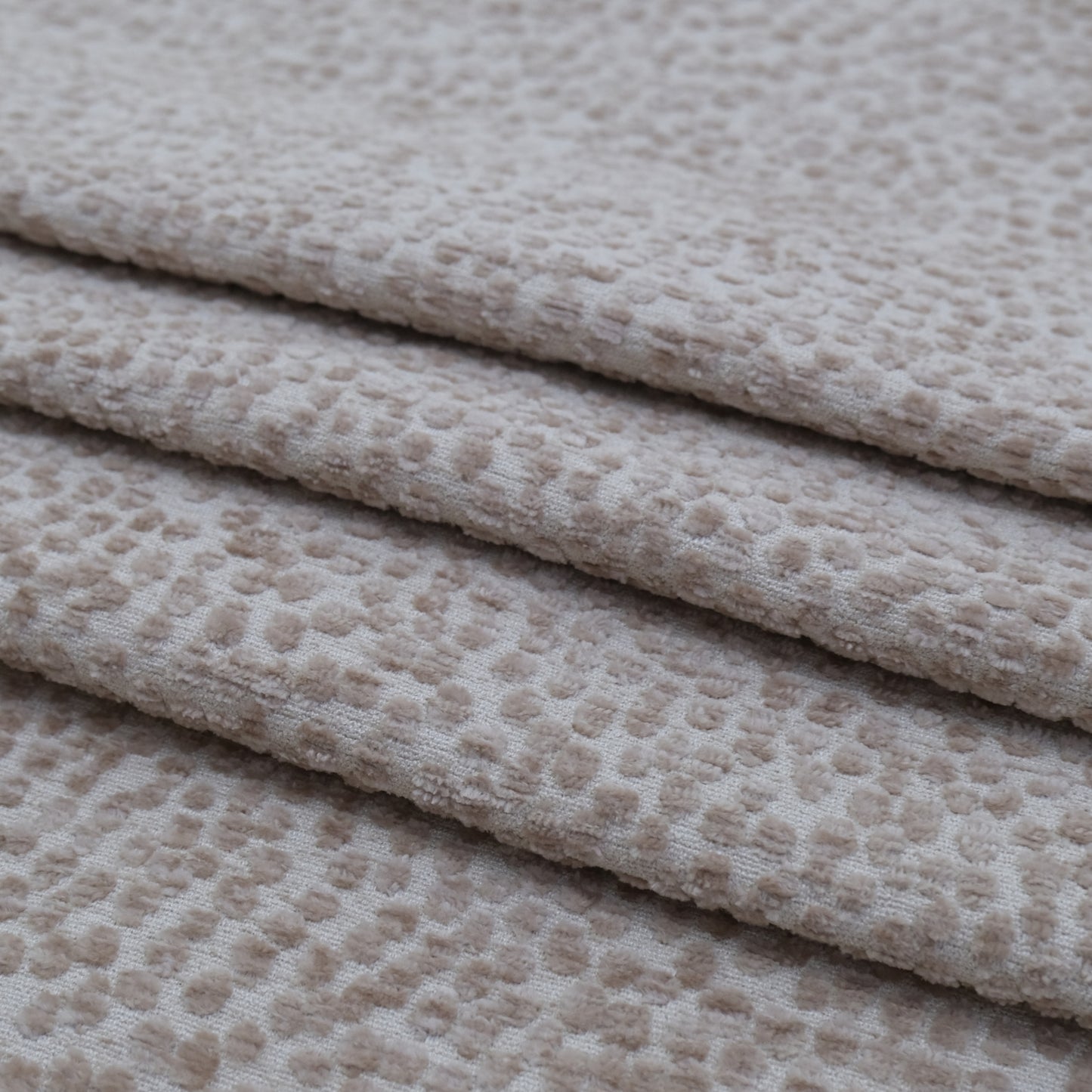 Taupe Polka Dot Chenille Upholstery Fabric – Plush Textured Fabric by the Yard
