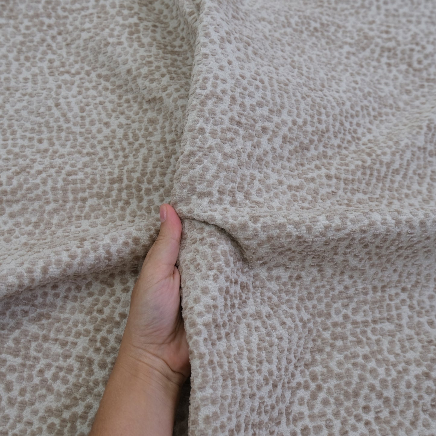 Taupe Polka Dot Chenille Upholstery Fabric – Plush Textured Fabric by the Yard