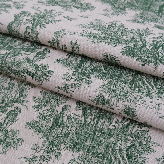 Green Toile Cotton Fabric Pastoral Landscape