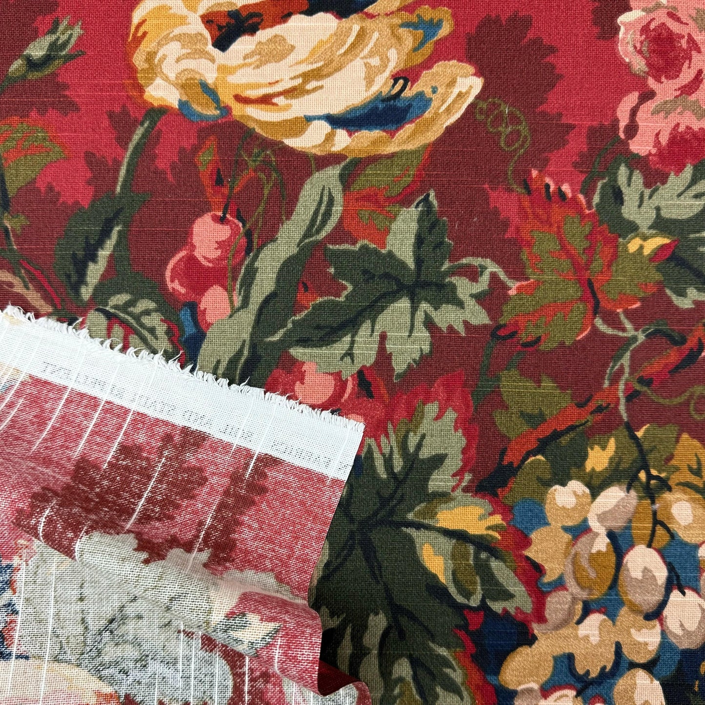 Crimson Red Designer Fabric floral