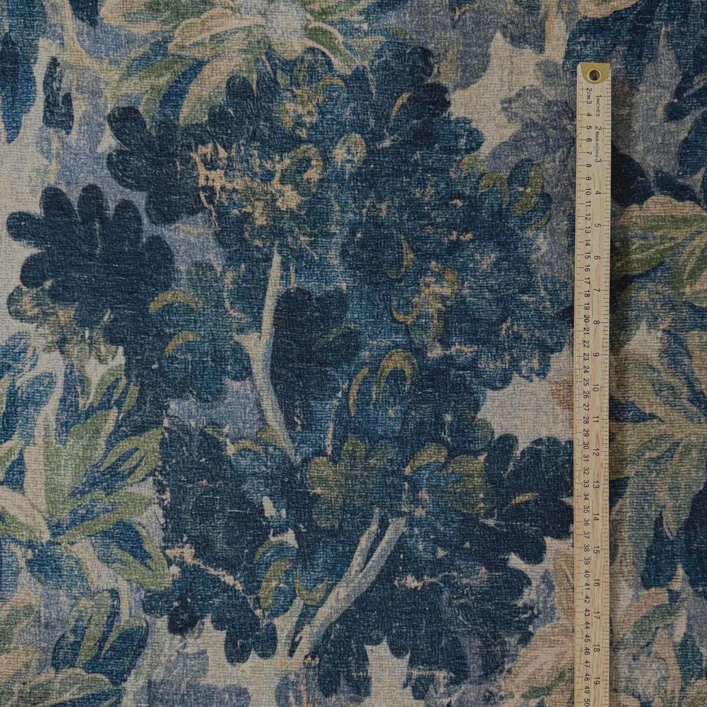 Verdana Steel Blue Leaf Pattern Fabric- Designer Upholstery Fabric