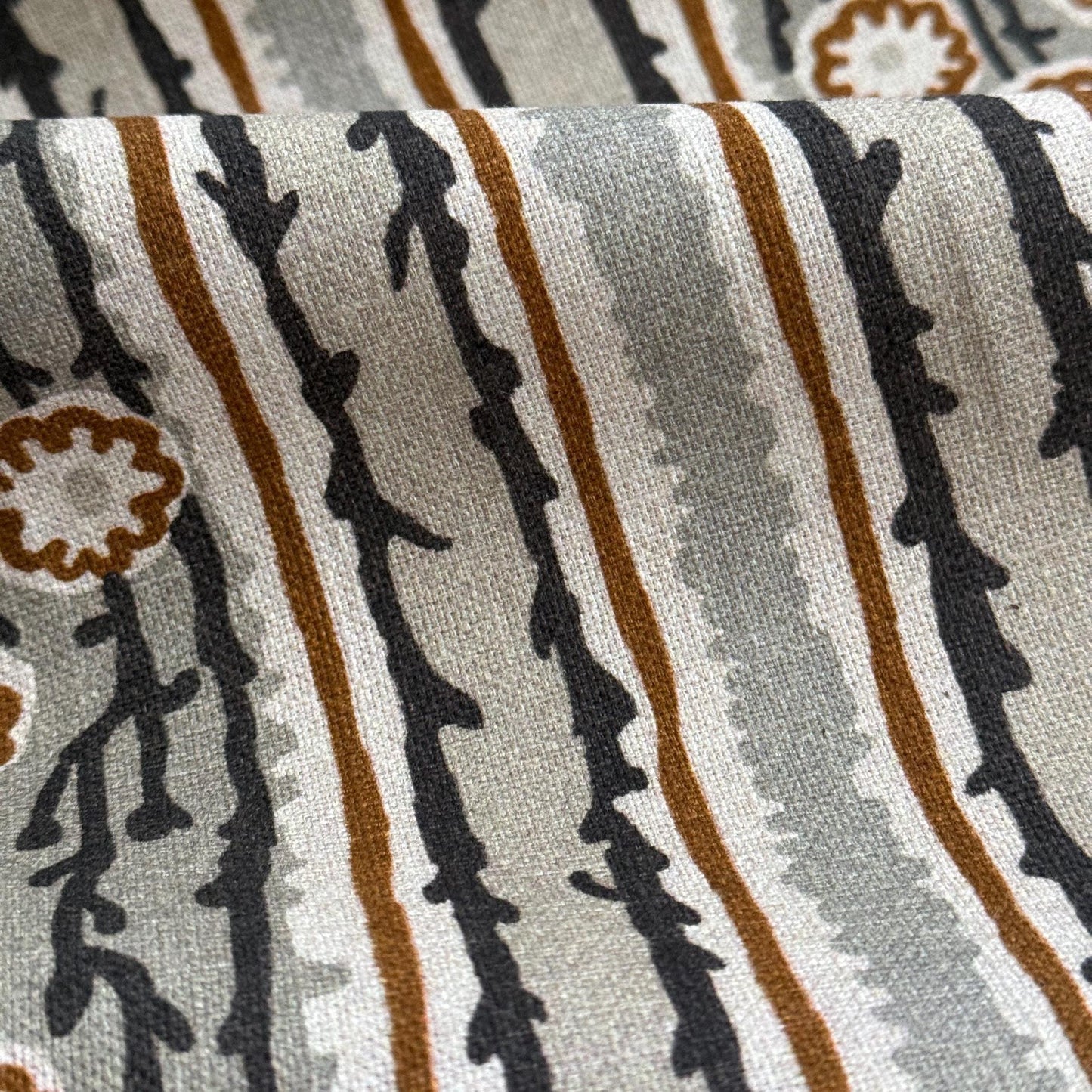 Earthy Botanical Print Neutral Fabric Table Runner Curtain Upholstery Taupe Terracotta Floral Vine Fabric Rustic Cottagecore Decor Fabric
