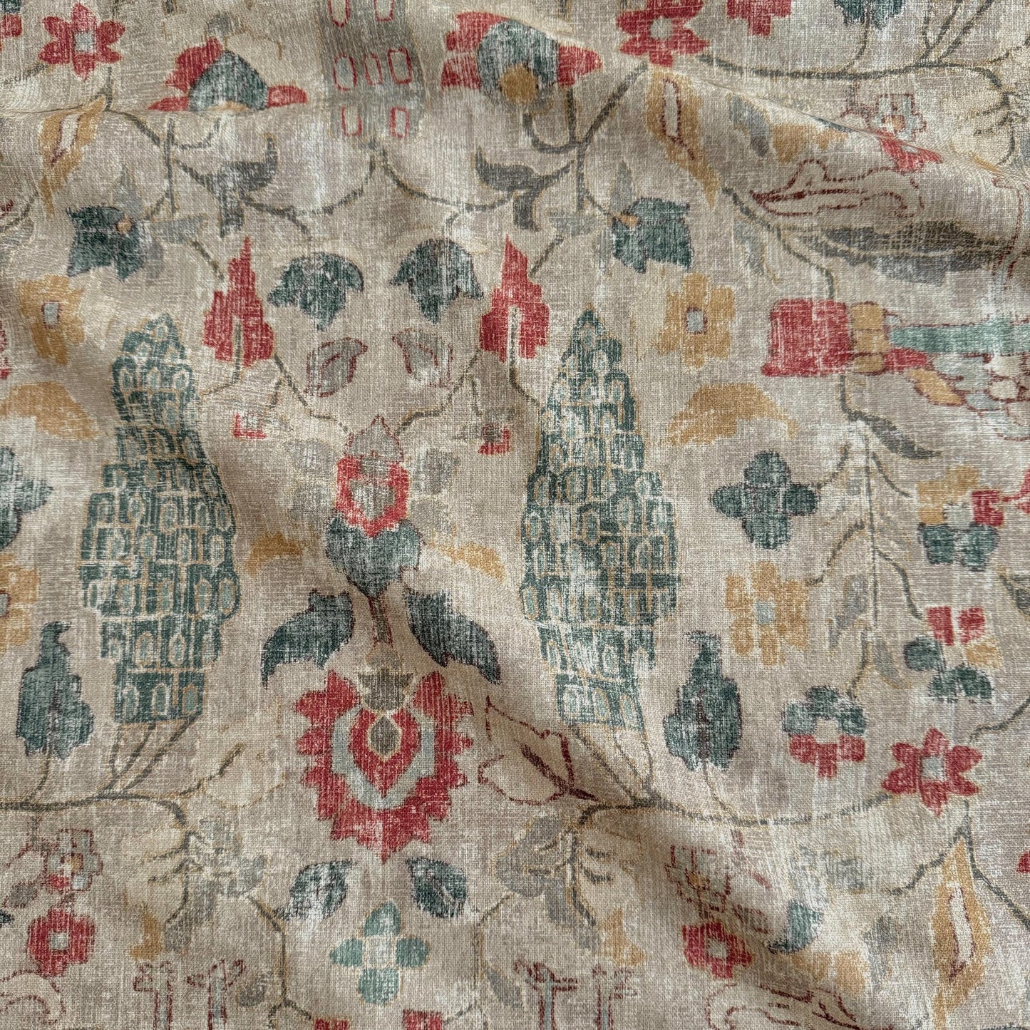 Elysian Fawn Bird and Floral Fabric- Designer Cotton for Upholstery
