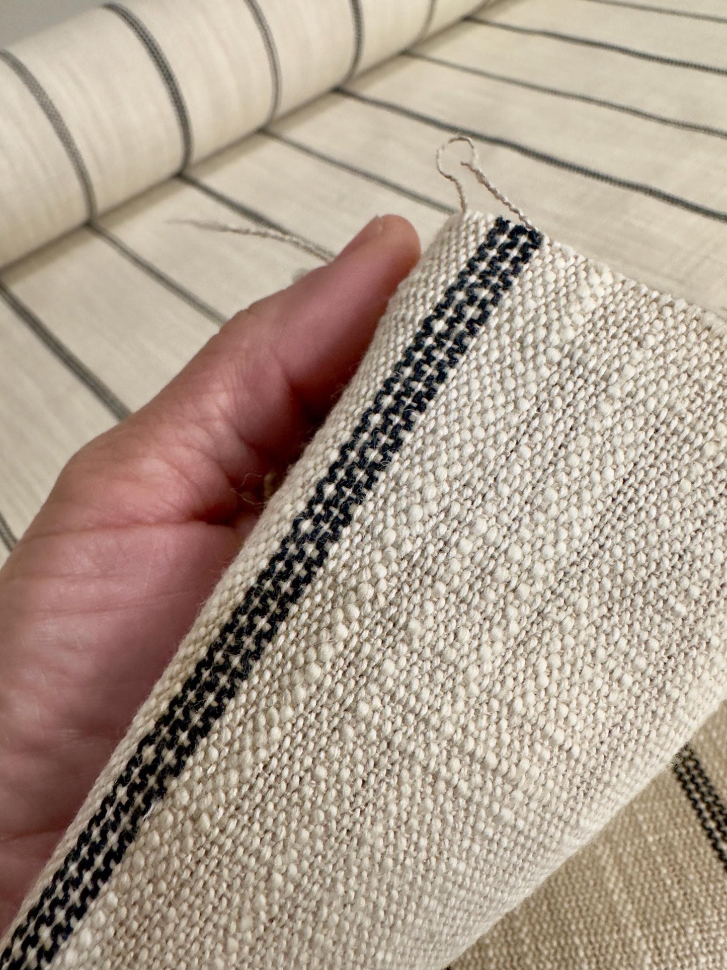 Cream and Black Stripe Upholstery Fabric by the Yard – Modern Neutral Decor