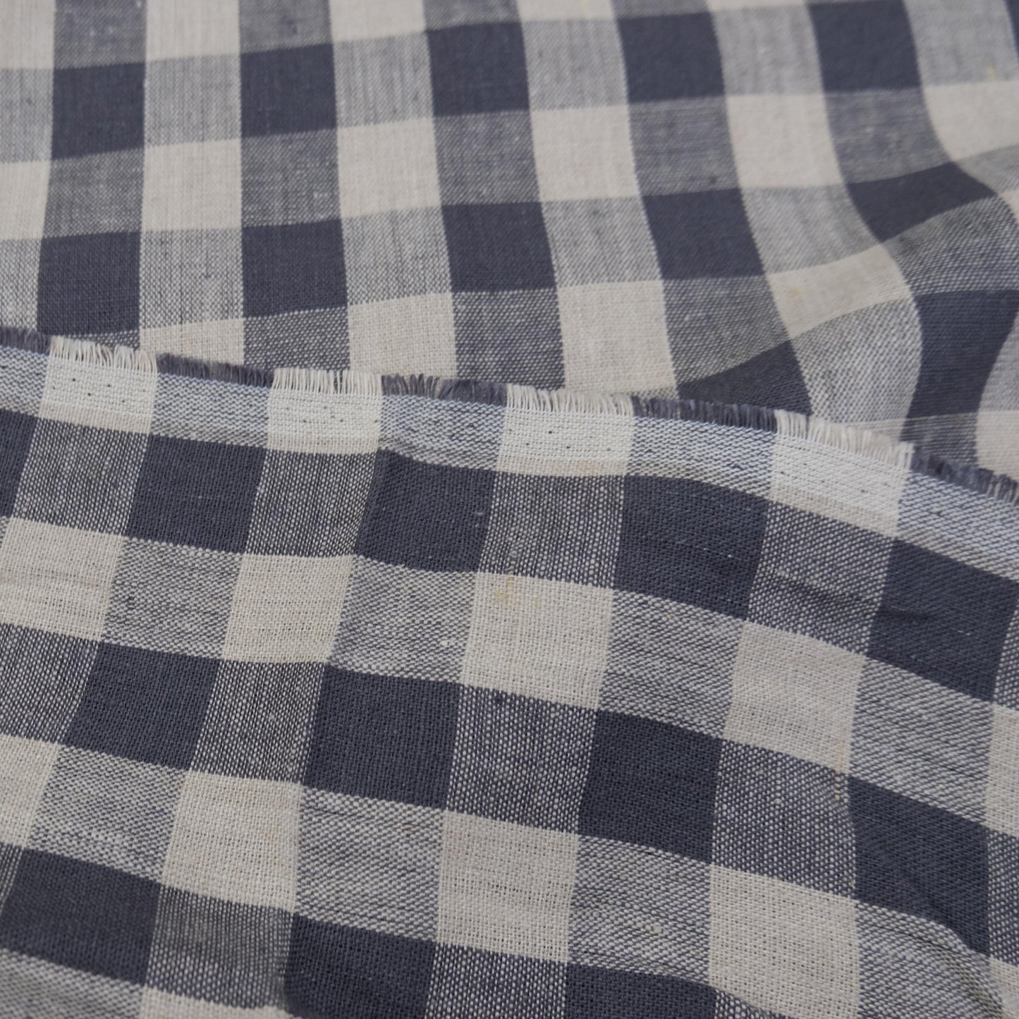 Gray Checkered Linen Fabric by the Yard