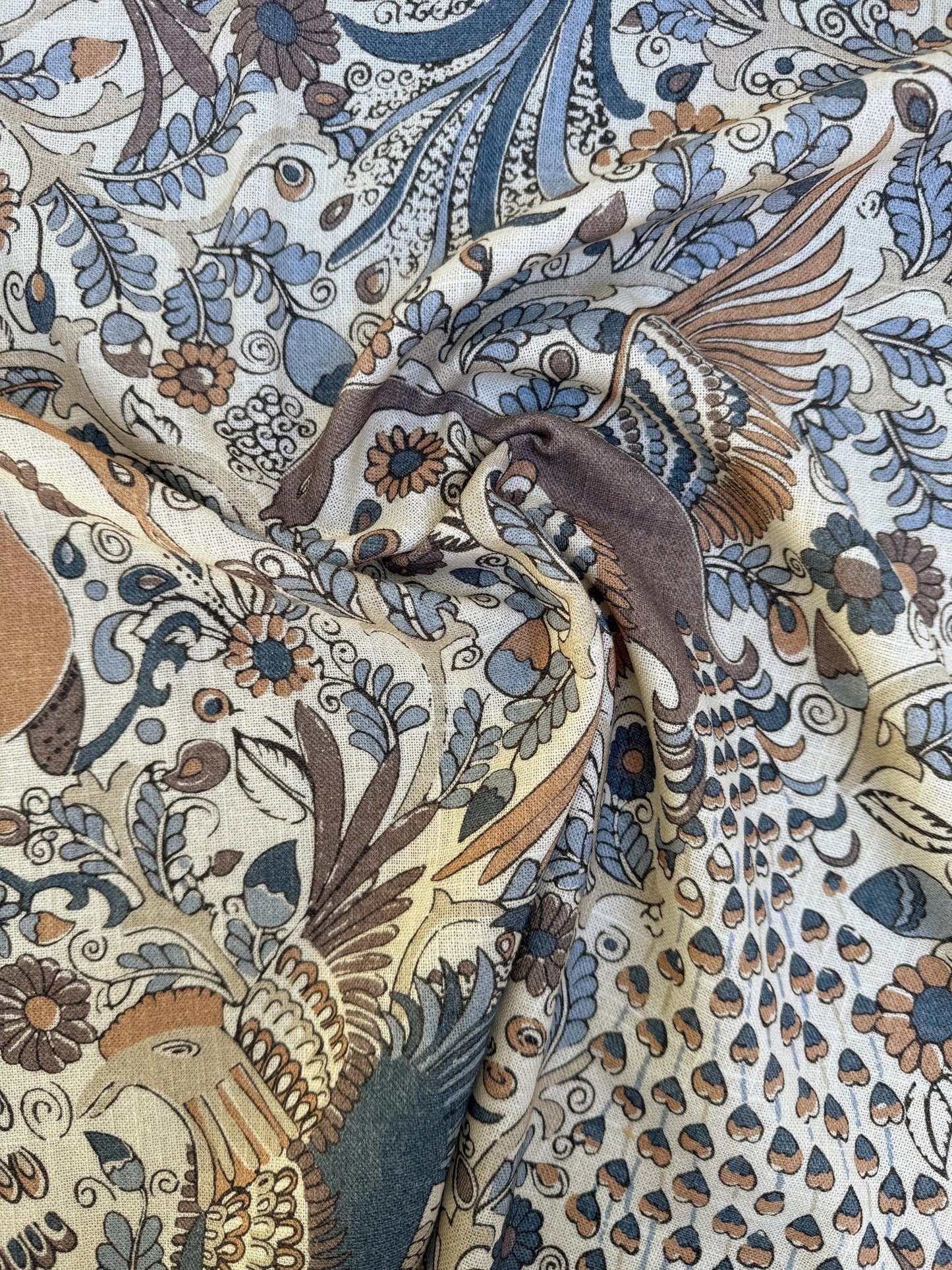 Bird Fabric Teal Drapery Curtain William Morris Inspired