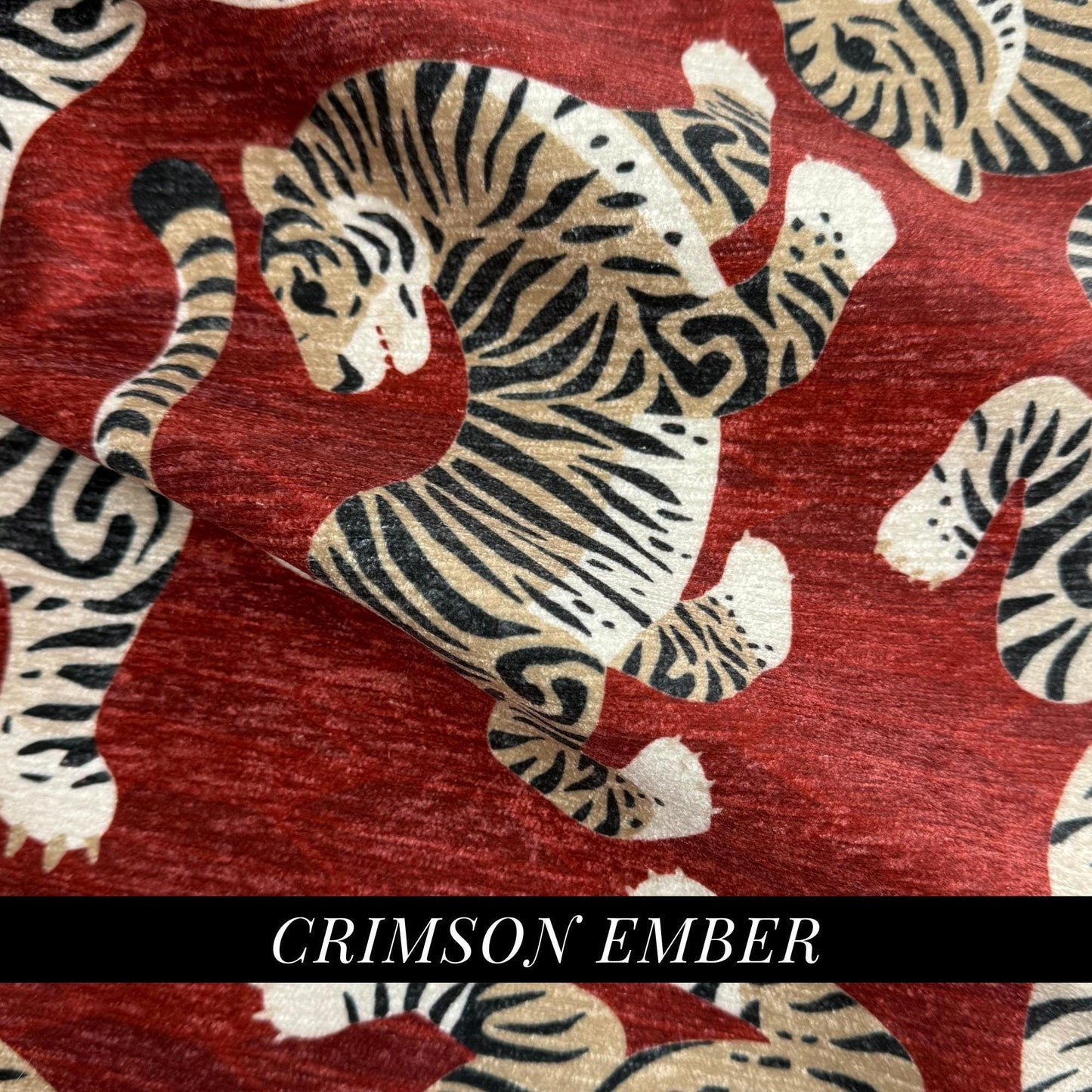 red Exotic Upholstery Fabric by Yard Wild Feline Print Large Scale Patterned High-End Luxury Chenille Designer Textile