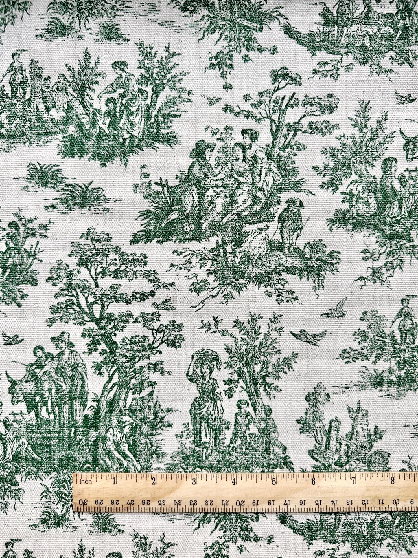 Green Toile Cotton Fabric Pastoral Landscape