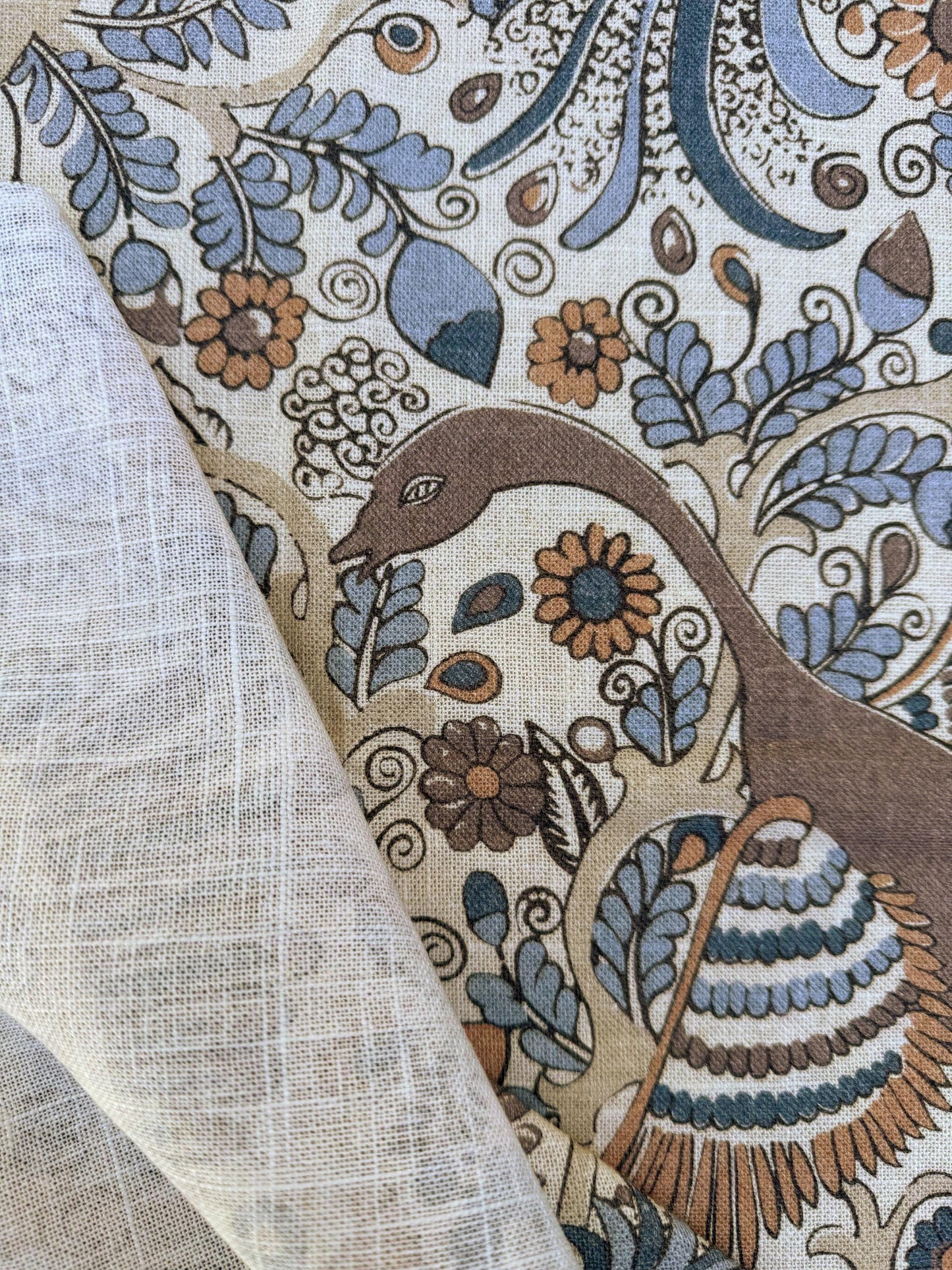 Bird Fabric Teal Drapery Curtain William Morris Inspired
