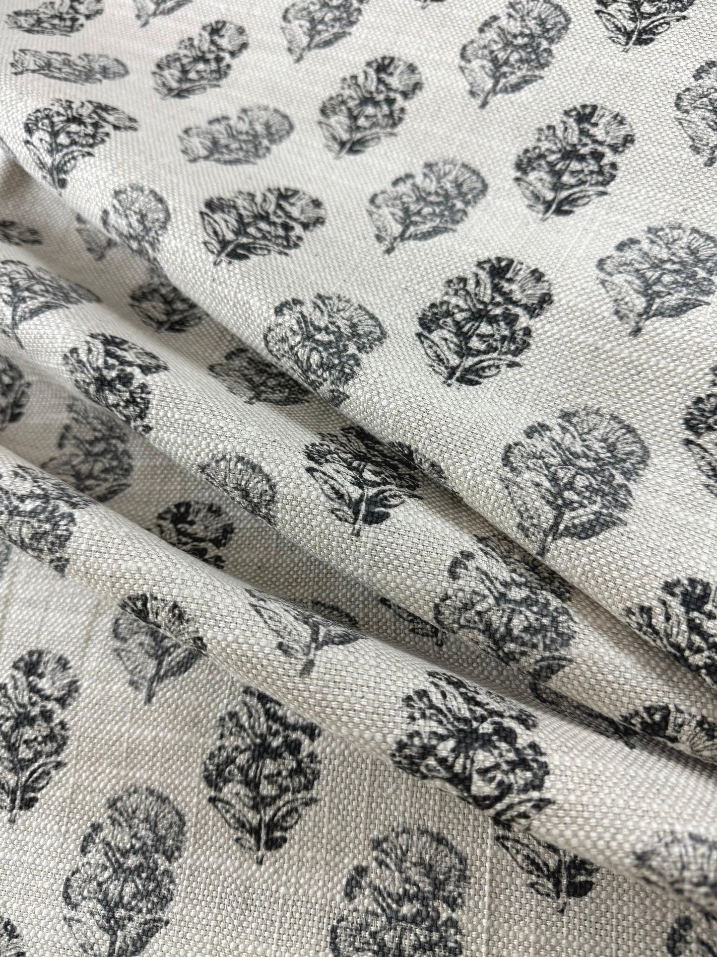 Black Block Print Floral Pattern Yardage