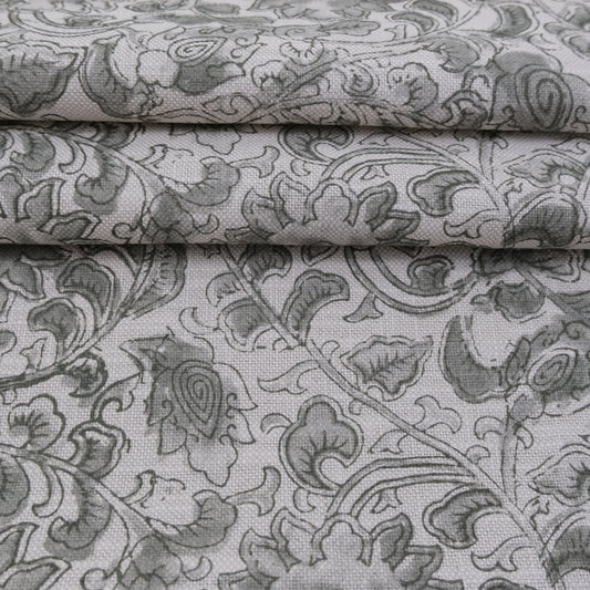 Gray Botanical Floral Fabric – Linen Cotton Blend for Drapery & Upholstery