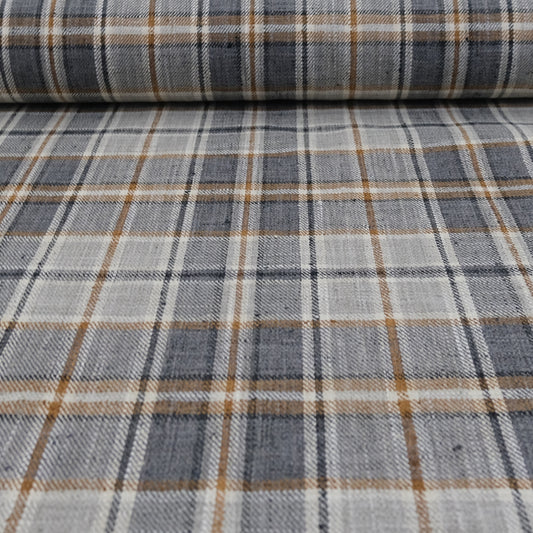Archie Charcoal & Gold Tartan Plaid Fabric – 100% Recycled Polyester by the Yard for Upholstery, Pillows & Farmhouse Decor