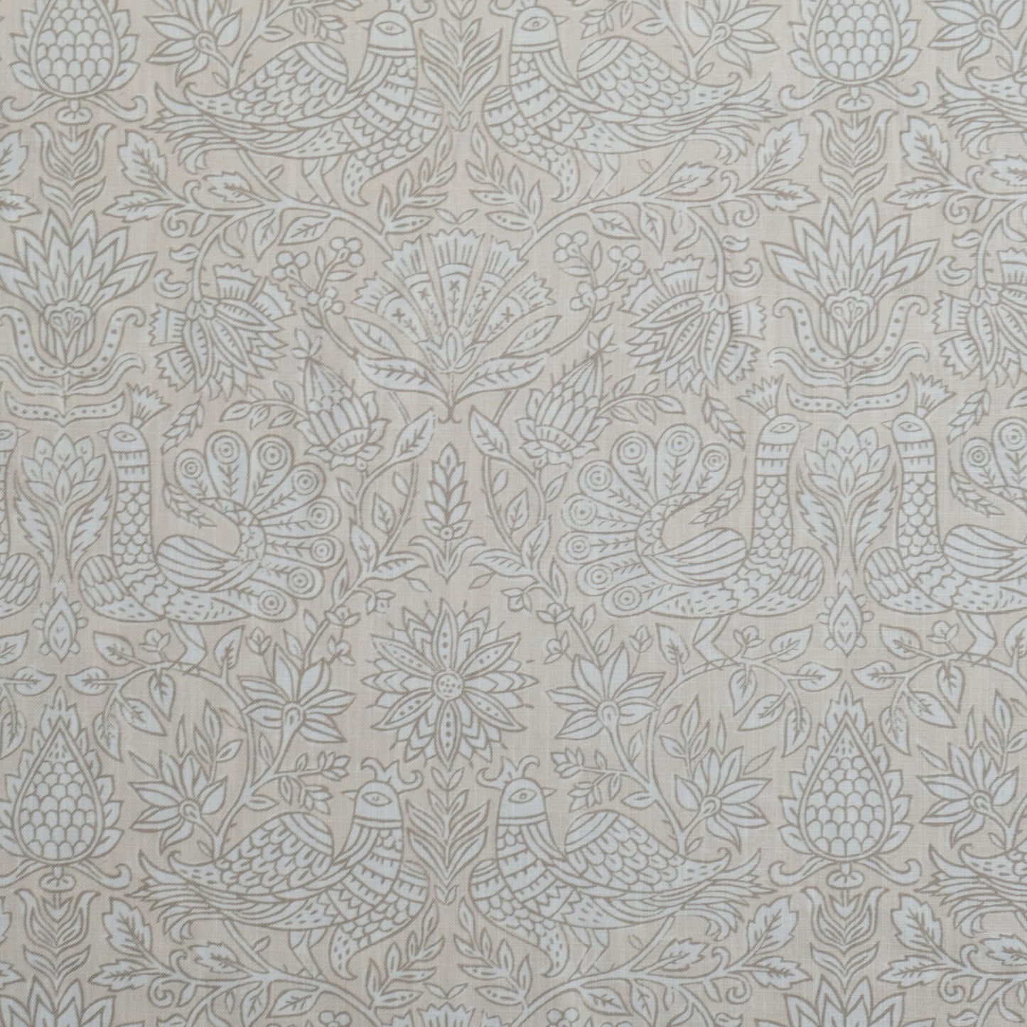 Taupe Bird Print Linen Cotton Fabric by the Yard – Artisan Neutral Upholstery & Drapery Textile