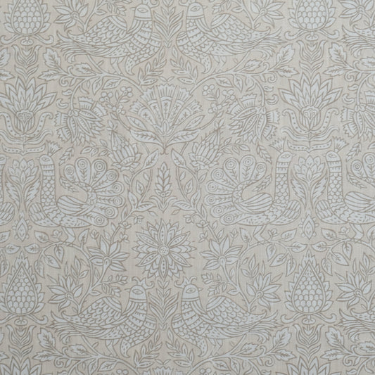 Taupe Bird Print Linen Cotton Fabric by the Yard – Artisan Neutral Upholstery & Drapery Textile