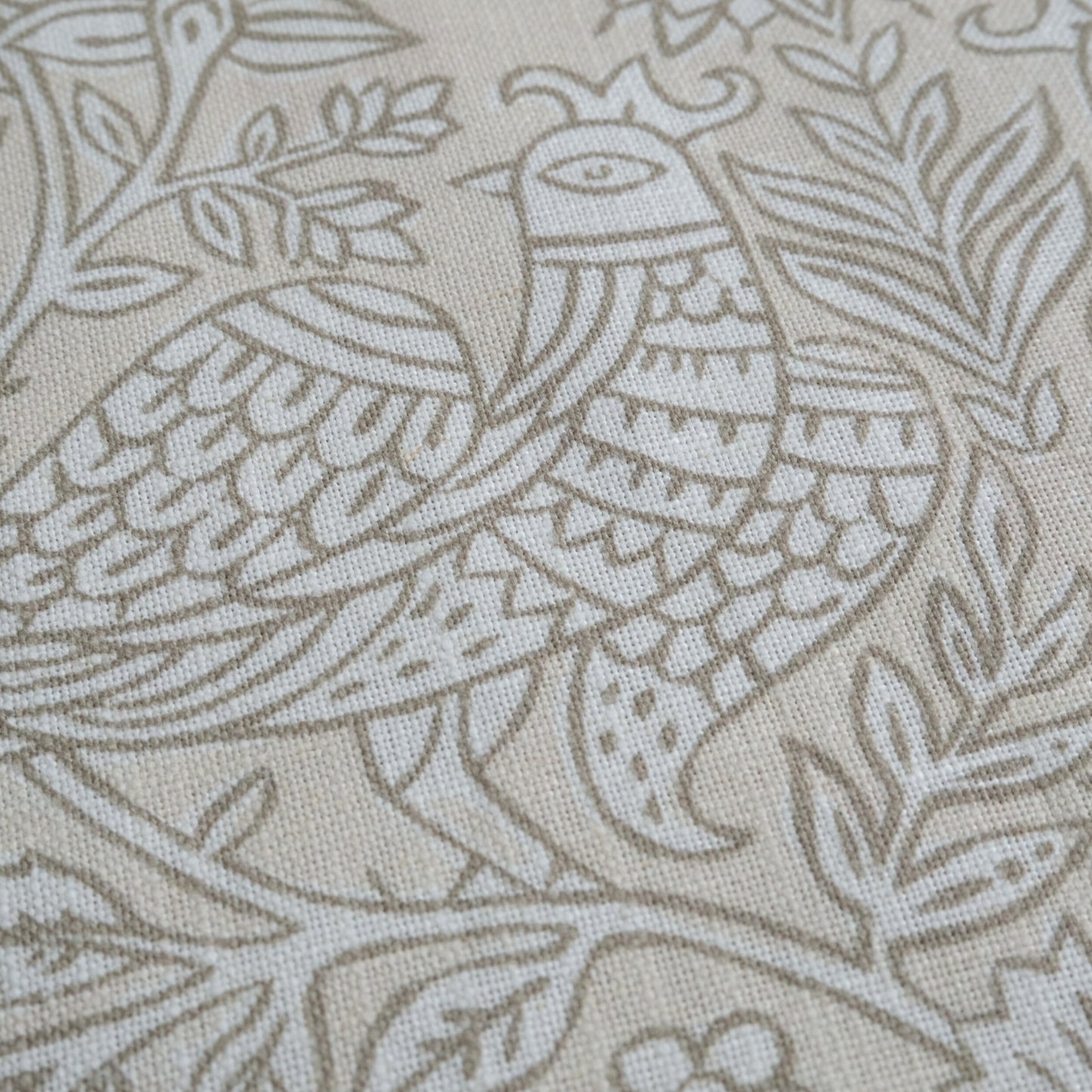 Taupe Bird Print Linen Cotton Fabric by the Yard – Artisan Neutral Upholstery & Drapery Textile