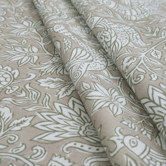 Olive Green Peacock Pattern Print Fabric