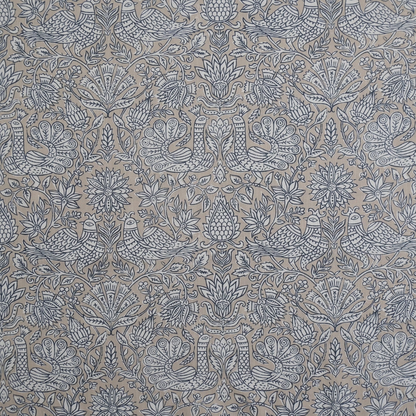 Sigrid Blue Floral Bird Print Fabric- Designer Bedroom Drapery