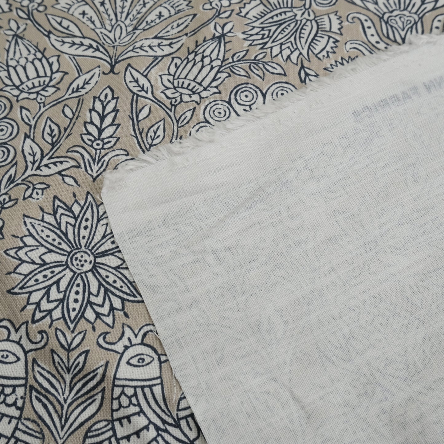 Sigrid Blue Floral Bird Print Fabric- Designer Bedroom Drapery