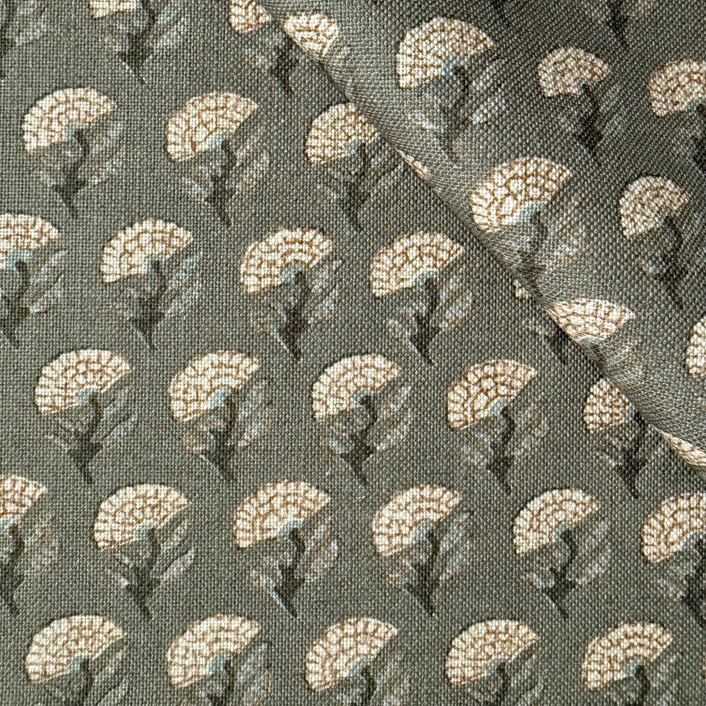 Bloomcrest Eucalyptus Small-Scale Sage Floral Block Print Fabric