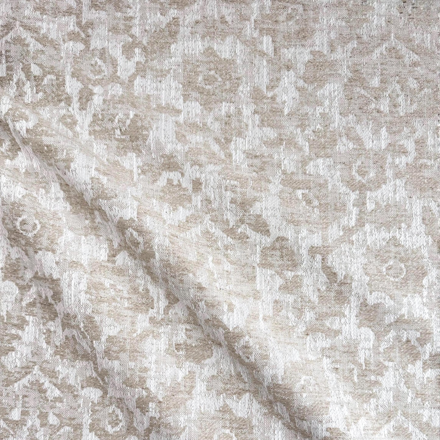 Lunara Oat Beige Woven Floral Damask Fabric- Luxury Upholstery & Table Linen