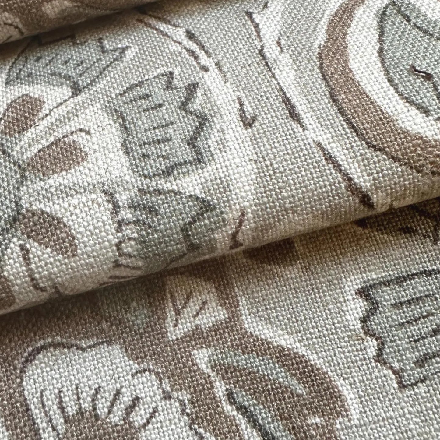 Taupe Floral Muted Green Fabric