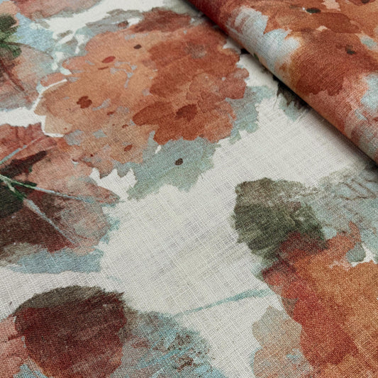 Coral Watercolor Floral Print by the Yard