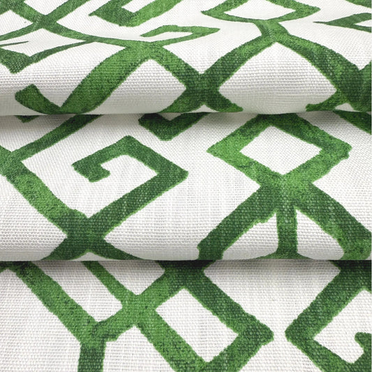 Green and White Geometric Fabric by the Yard
